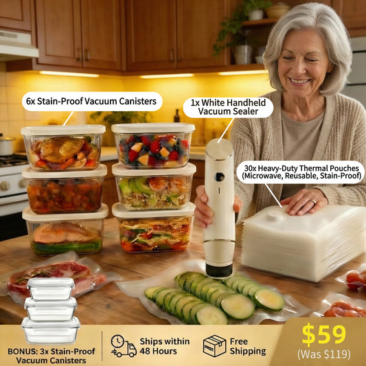 VACU™  Handheld Vacuum Sealer & Food Storage Bundle – Keep Groceries Fresh 5X Longer