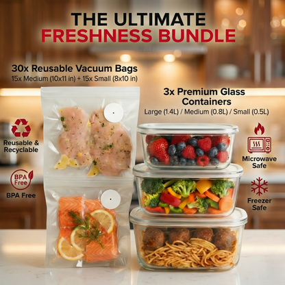 VACU™  Handheld Vacuum Sealer & Food Storage Bundle – Keep Groceries Fresh 5X Longer