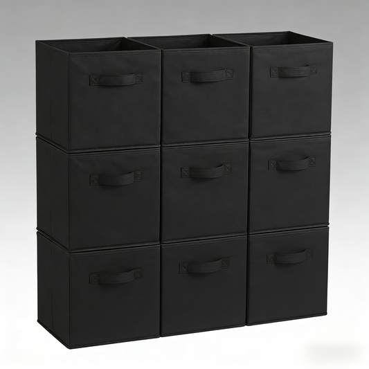 Black Collapsible Fabric Storage Bins (Set of 9)