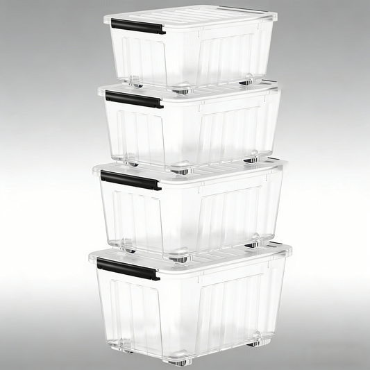 72QT Clear Plastic Storage Bin with Rolling Wheels
